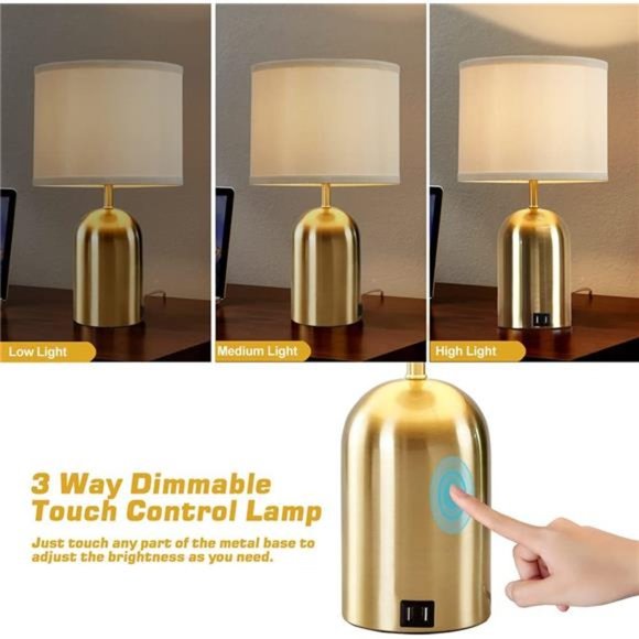 Bedside Lamp with USB Port, Touch Control Table Lamp for Bedroom 3 Way Dimmable - Picture 3 of 6